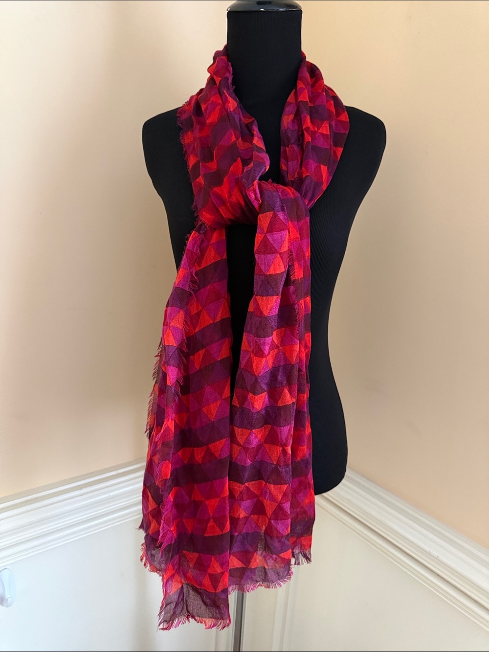 Vibrant Red & Pink Geometric Women’s Scarf One Size